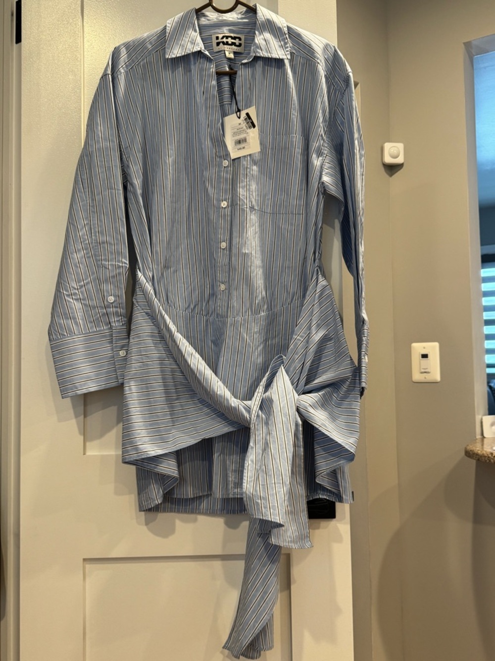 Blue Pinstripe Tie-Waist Women's Shirt Dress NWT